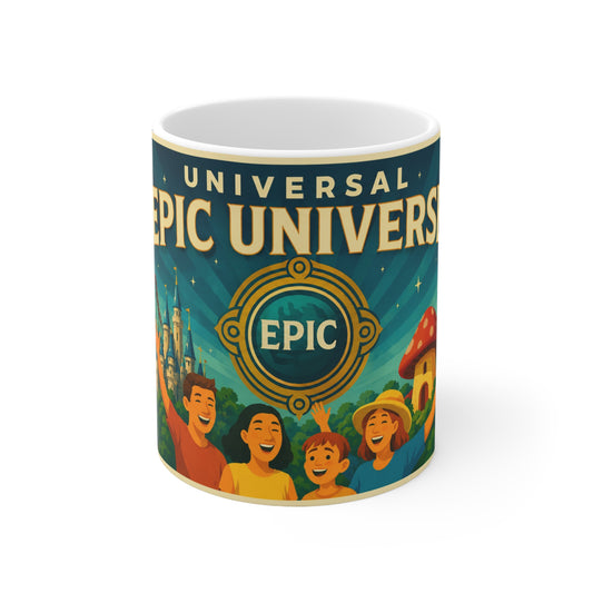 Epic Universal Theme Park Coffee Mug — Vintage Roller Coaster & Castle Design (11oz/15oz)