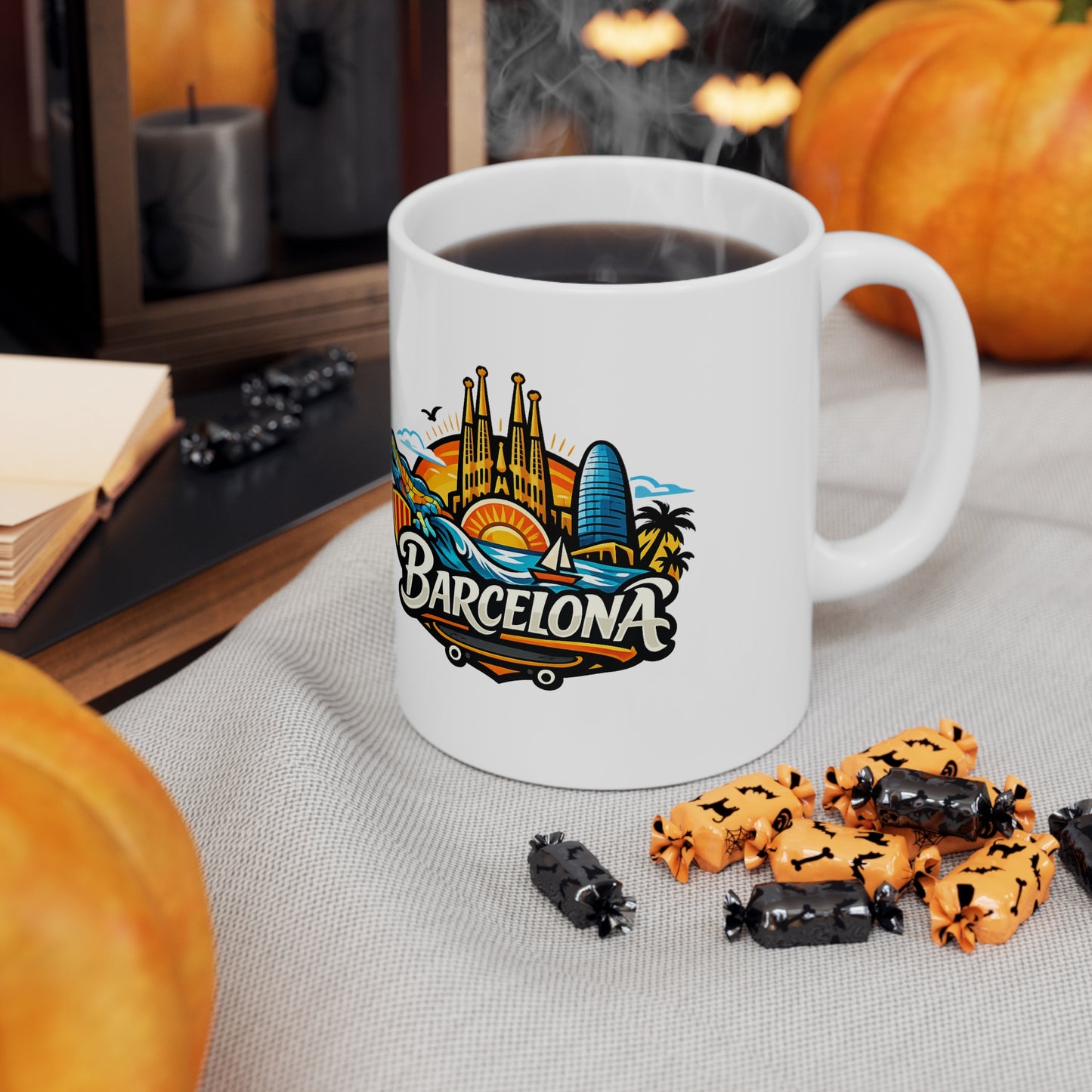 Barcelona Skyline Coffee Mug — Colorful Travel Souvenir 11oz/15oz