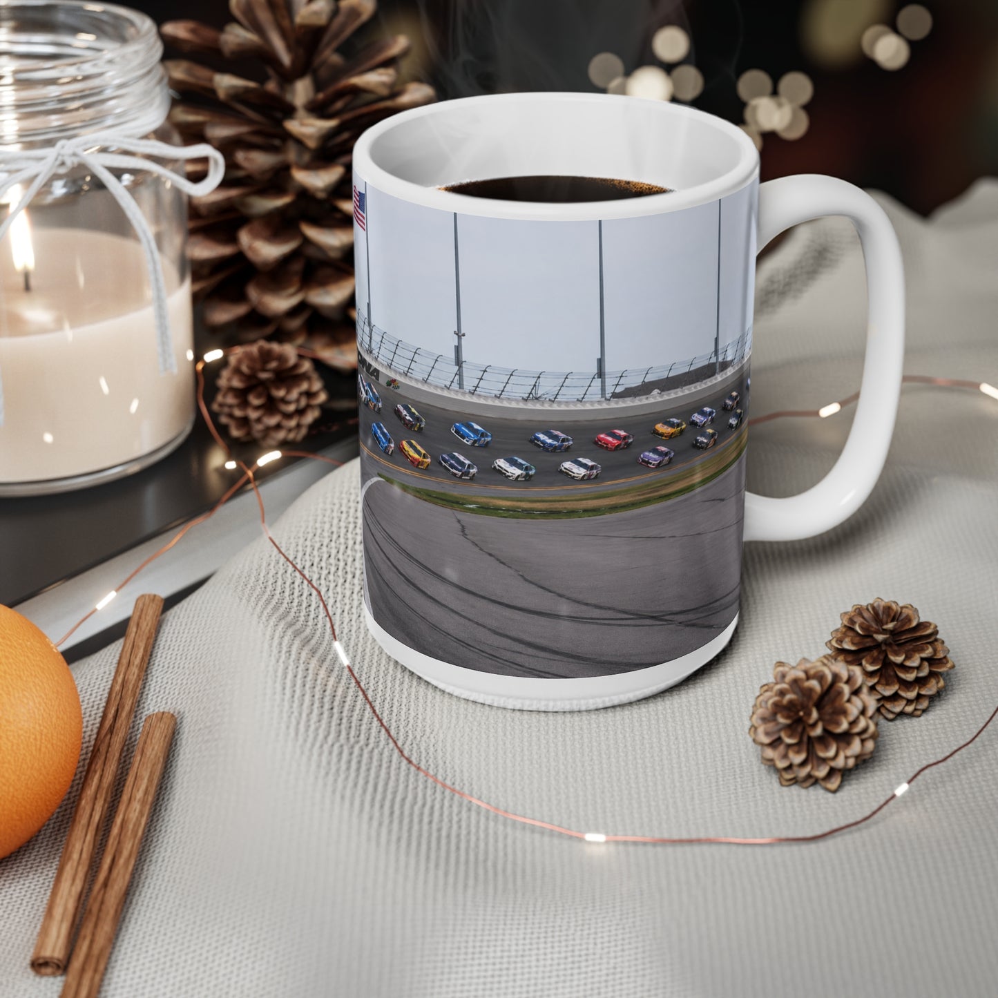 Daytona Raceway Photo Mug — Presidential Motorcade & NASCAR Racing Ceramic Coffee Cup (11oz, 15oz)