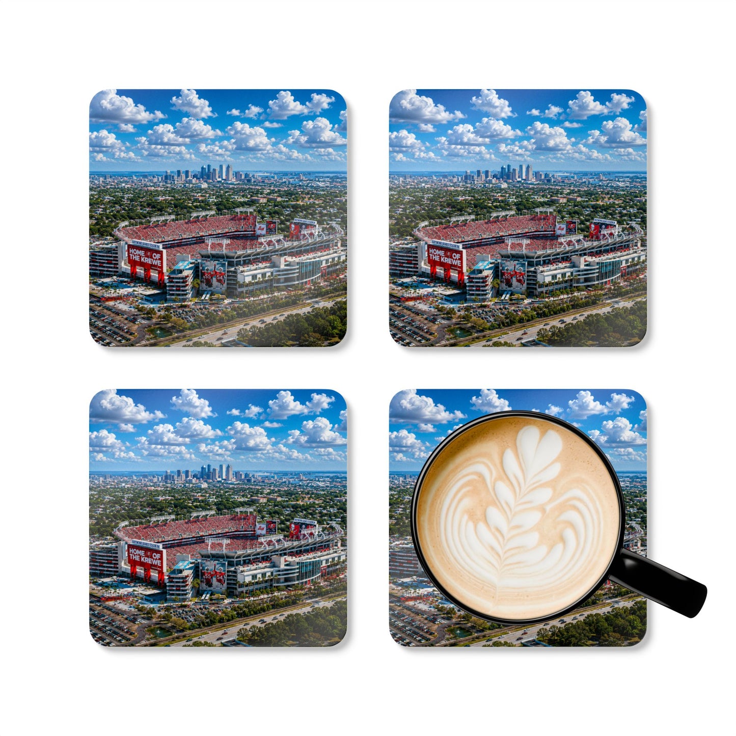 Tampa Bay Raymond James Stadium Cork Coaster Set — Aerial Stadium Photo Drink Coasters (Set of 4)