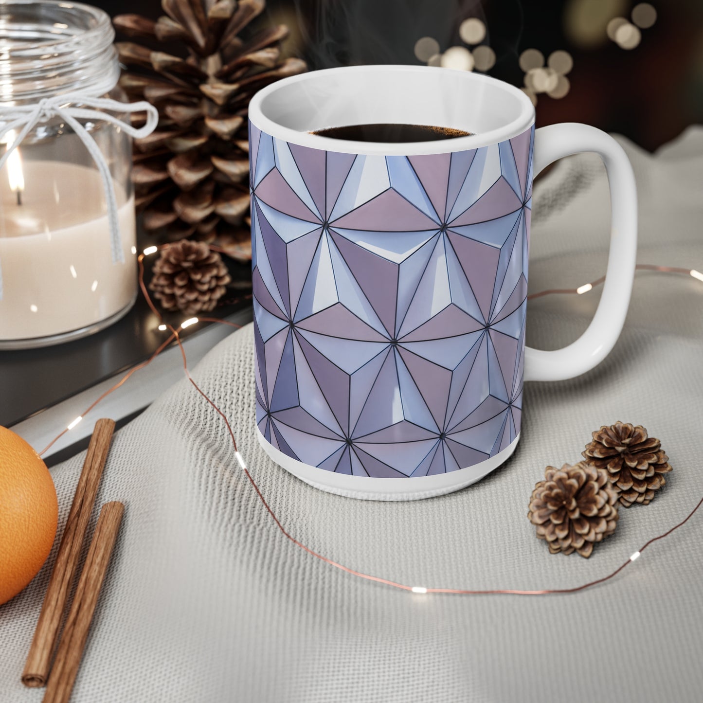 Epcot Geometric Prism Ceramic Mug — Purple Blue Patterned Coffee Cup (11oz & 15oz)