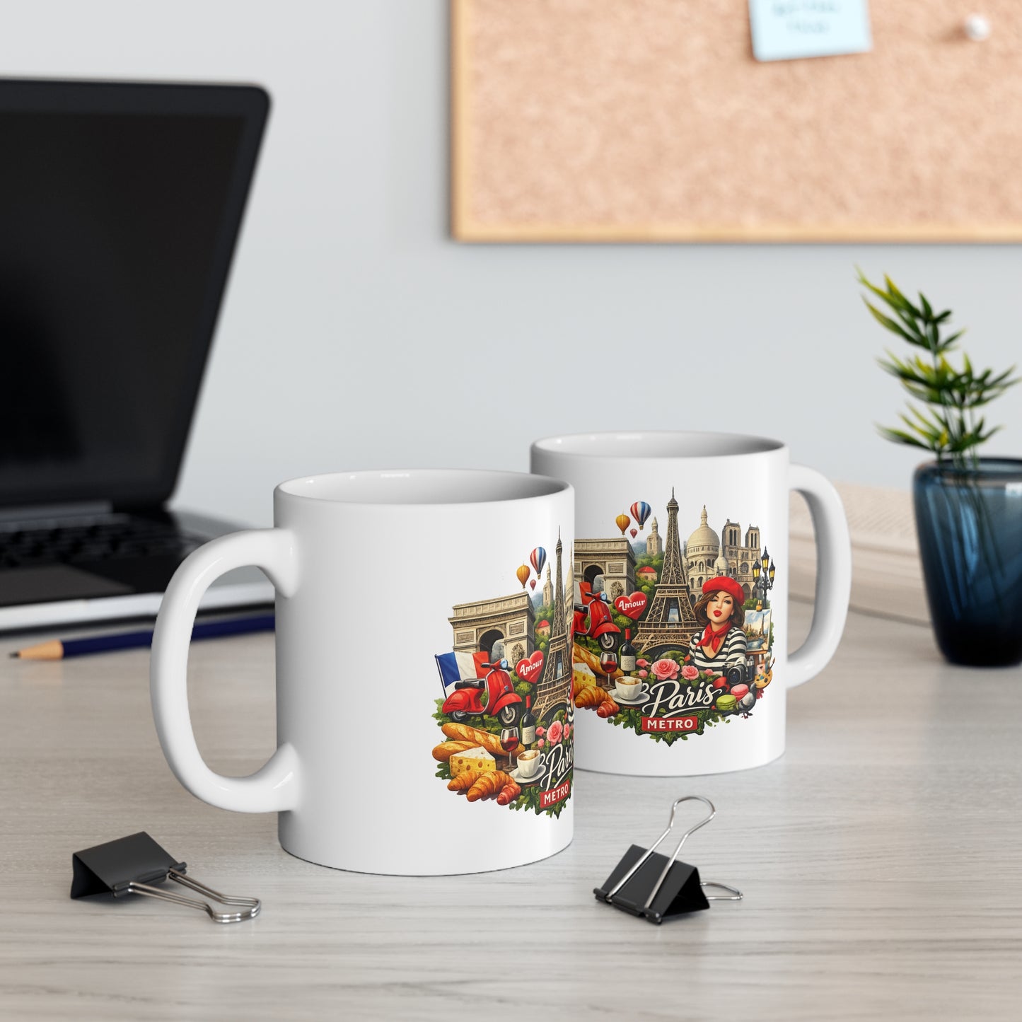 Paris landscape Ceramic Coffee Mug — Eiffel Tower, Baguettes & Metro Design (11oz/15oz)