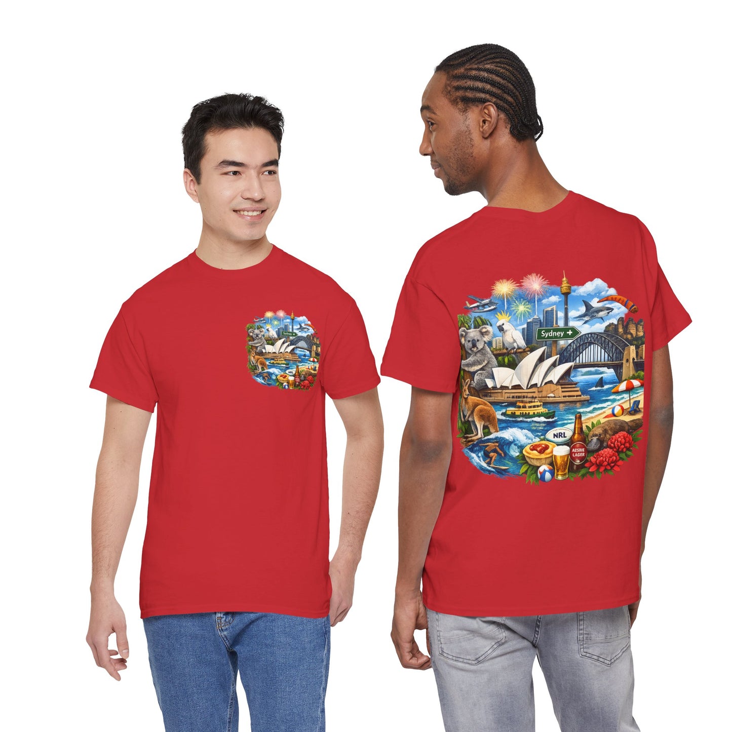 T-Shirt — Sydney Landmark Collage Tee (Opera House, Harbour Bridge, Koala & Beach Scene)