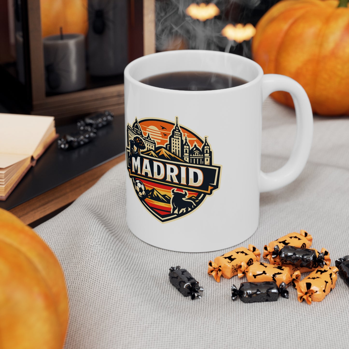 Madrid Souvenir Mug – Vintage Cityscape & Football Ceramic Coffee Cup (11oz/15oz)