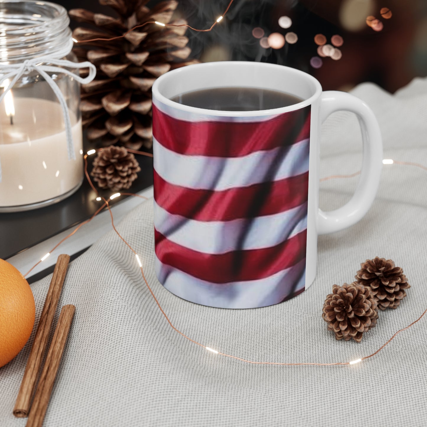 American Flag Ceramic Coffee Mug — Patriotic 11oz & 15oz USA Stars Stripes