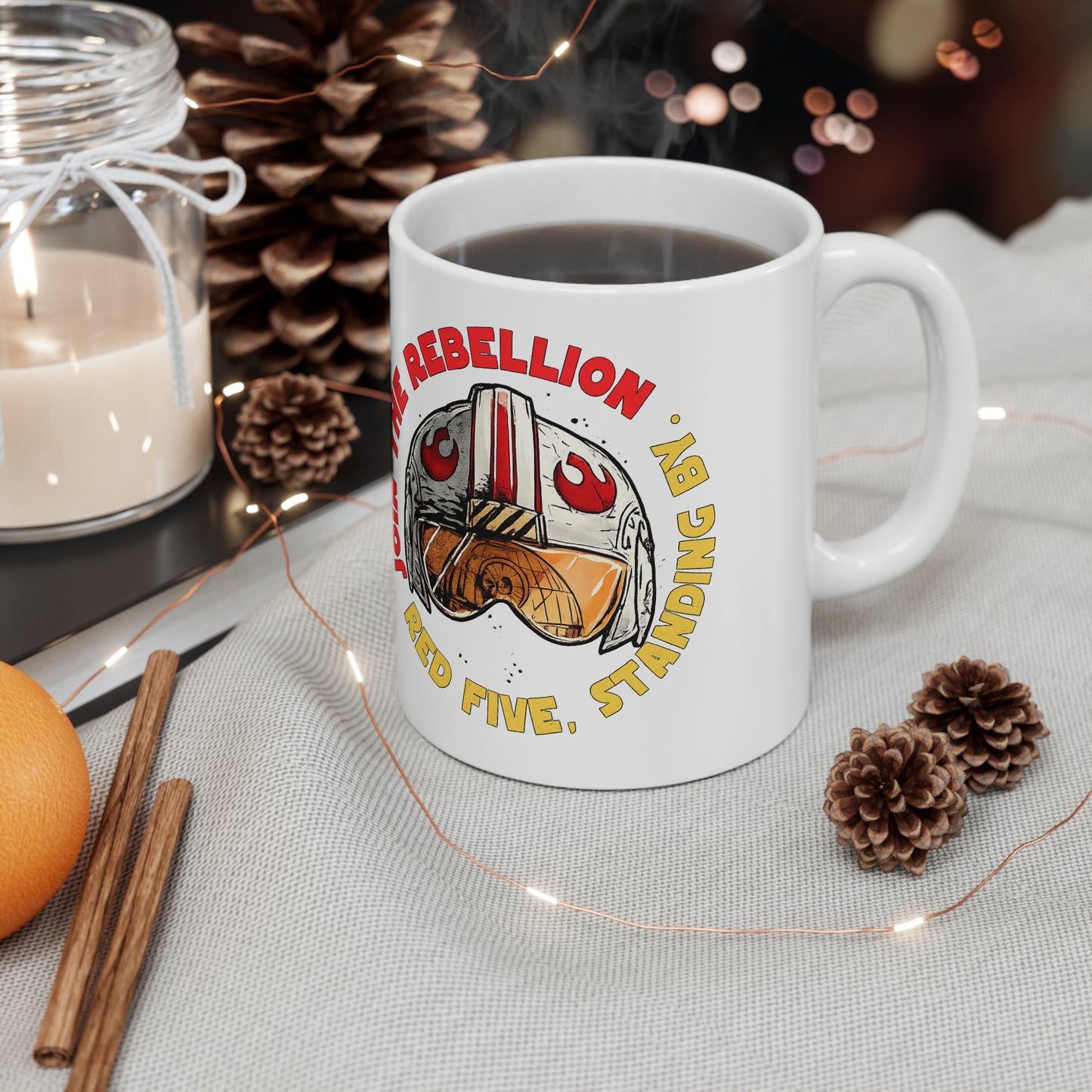 Red Five Pilot Helmet Ceramic Mug — “Join the Rebellion” Star Wars Coffee Cup