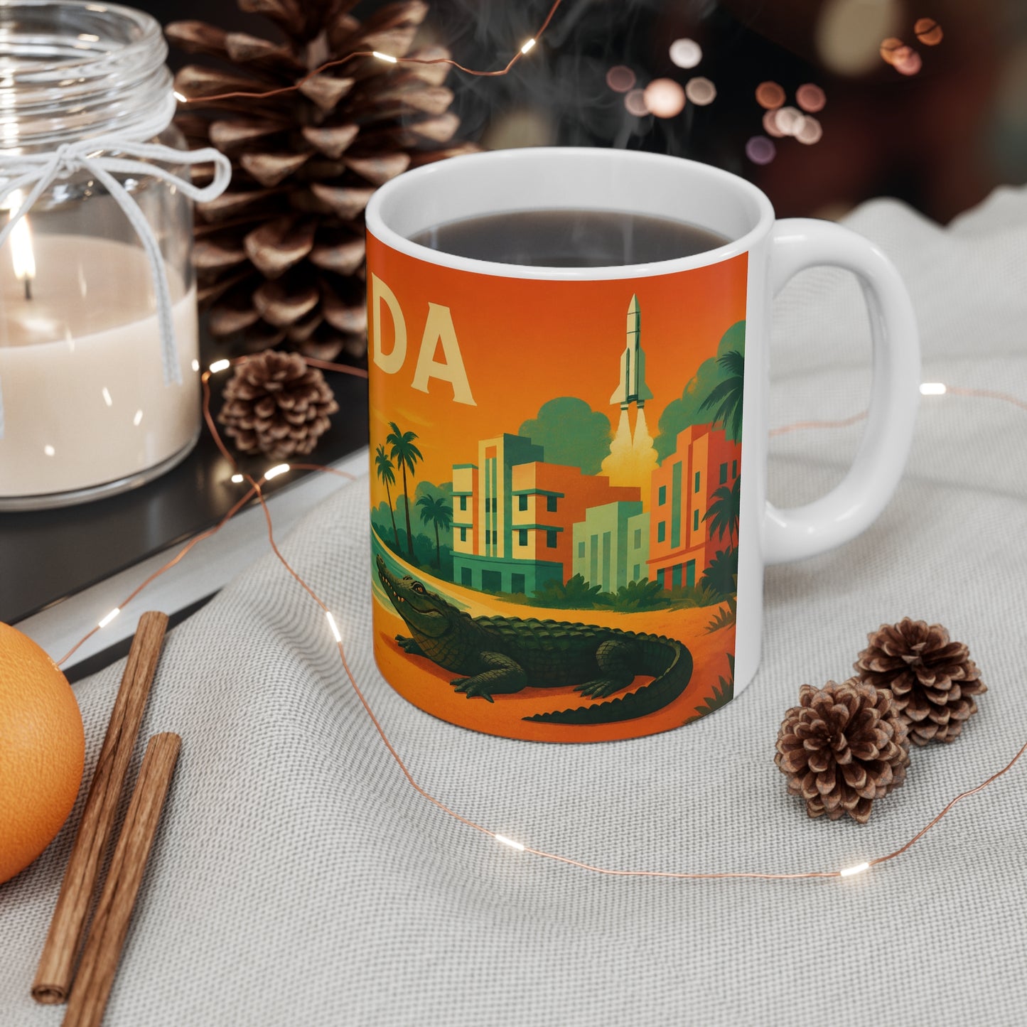 Florida Vintage Beach Mug — Retro Sunset Orange Grove Coffee Cup (11oz & 15oz)