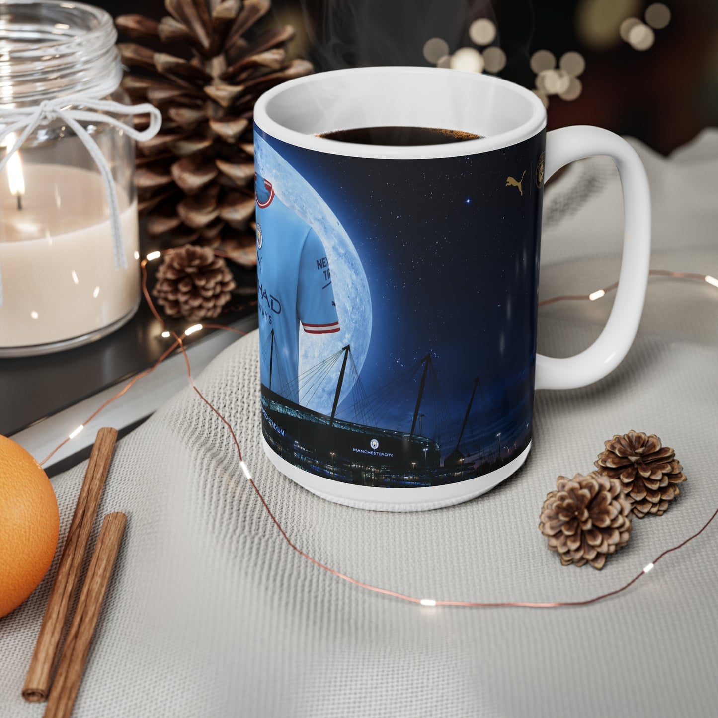 Manchester City Treble Winning Season Shirt Moonlight Ceramic Mug — Blue Jersey Nightscape 11oz/15oz