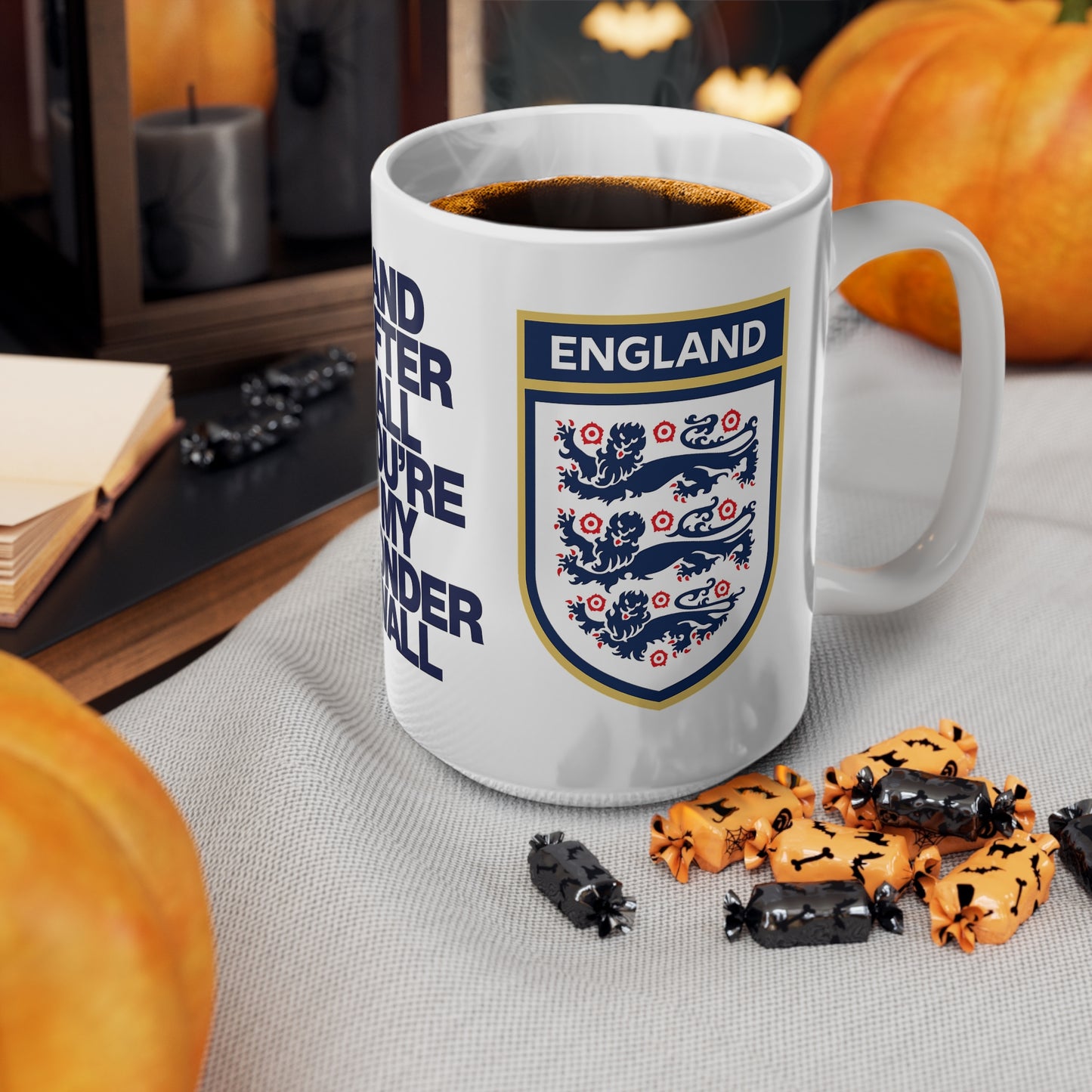 England Football Crest Mug — “And After All You’re My Wonderwall” Ceramic Coffee Cup (11oz & 15oz)