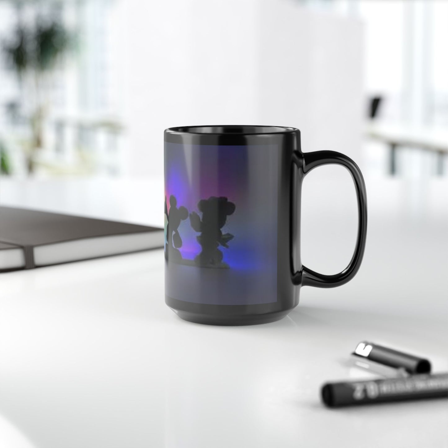 Silhouette Cartoon Characters Black Coffee Mug – Colorful Backlight Disney-Inspired 11oz/15oz