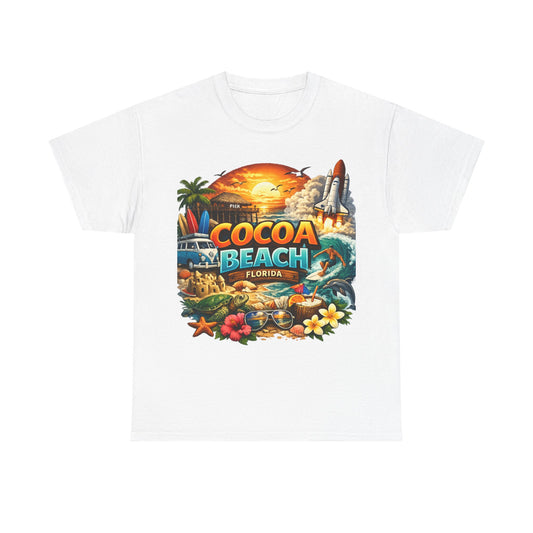 Cocoa Beach Florida Sunset Surf T-Shirt — Retro Beach Vacation Graphic Tee