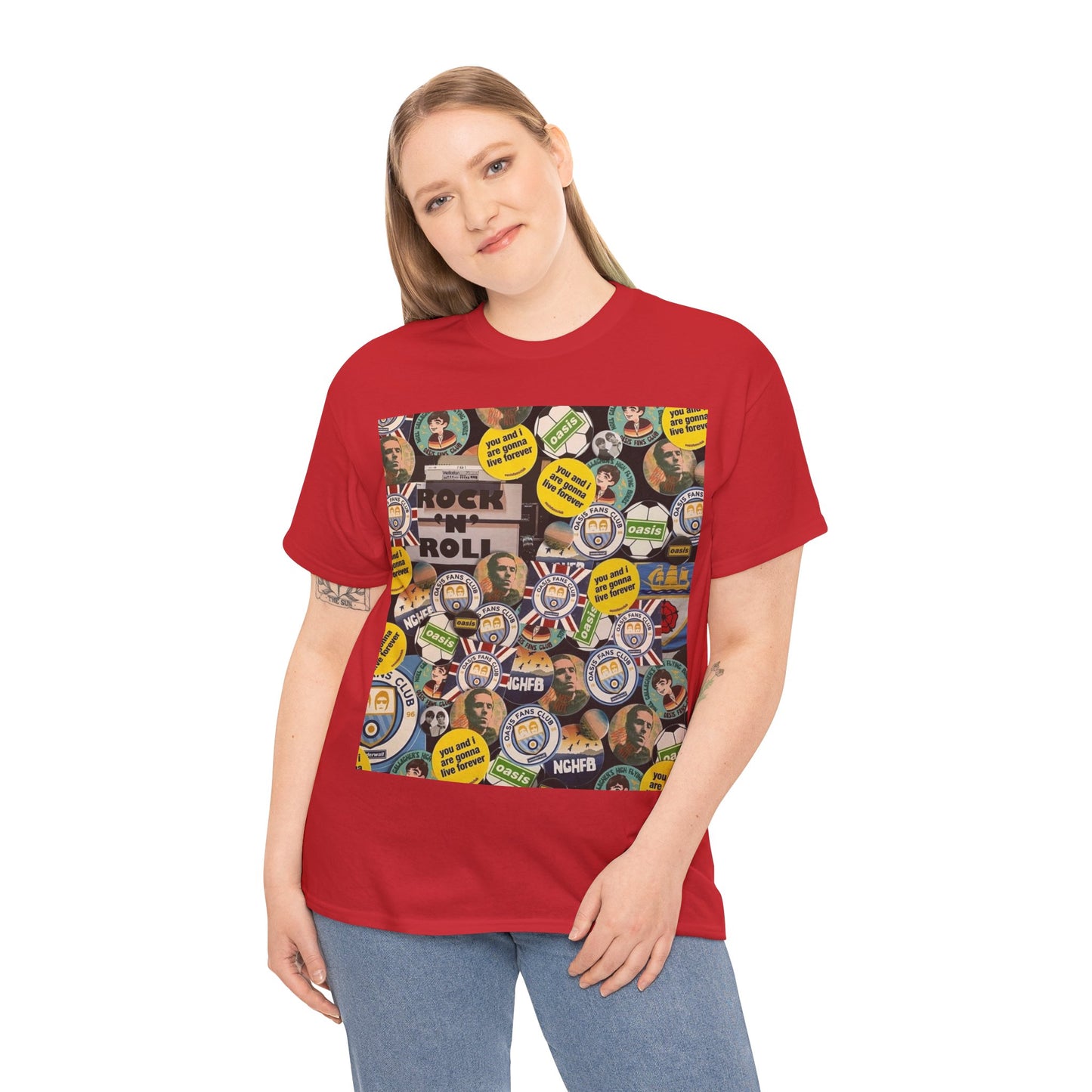 Oasis Rock & Roll Retro Button Collage Tee