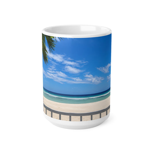 Barbados Beach View Ceramic Coffee Mug — Tropical Palm Seaside 11oz & 15oz