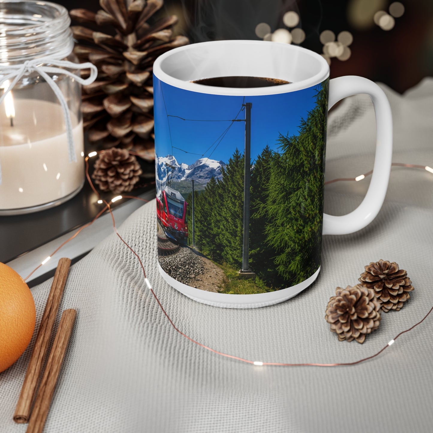 Mountain Train Scenic Coffee Mug – Red Alpine Railway 11oz/15oz