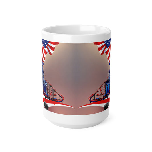 American Theme Park Coffee Mug — Patriotic Roller Coaster & Castle 11oz/15oz