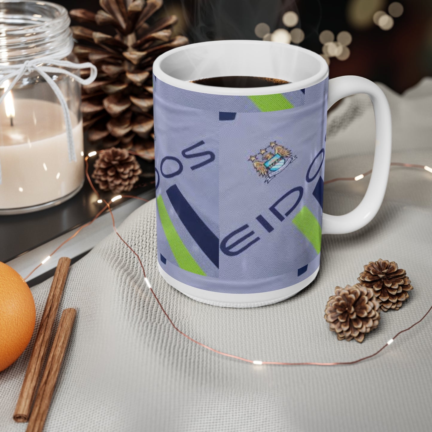 Manchester City 1999 Retro Jersey Pattern Ceramic Coffee Mug — Football Fan Gift (11oz, 15oz)