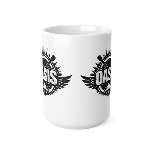 Oasis Crest Ceramic Mug — Rock Band Vintage Logo Coffee Cup (11oz & 15oz)