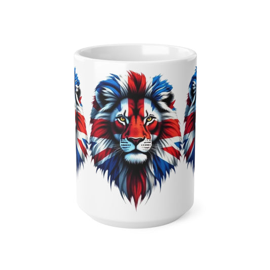 Union Jack 3 Lions Mug — British Flag Ceramic Coffee Cup (11oz & 15oz)