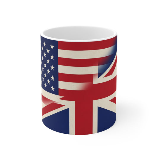 USA & UK Flag Ceramic Coffee Mug — Dual American & British Flag 11oz/15oz