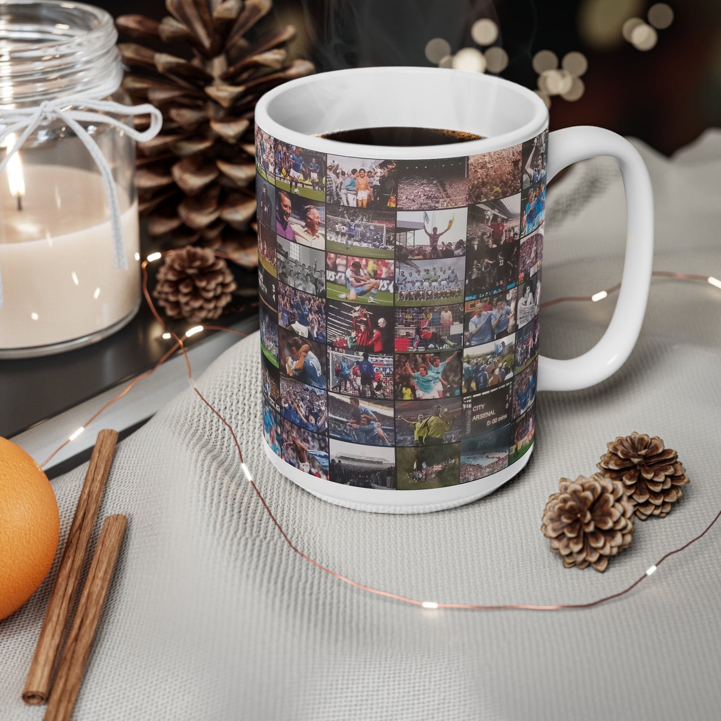 Manchester City Retro Images Collage Mug — Photo Montage Ceramic Coffee Cup (11oz, 15oz)