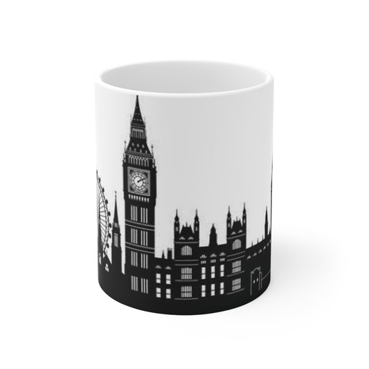 London Skyline Coffee Mug — Black & White Big Ben, London Eye Ceramic Mug (11oz & 15oz)