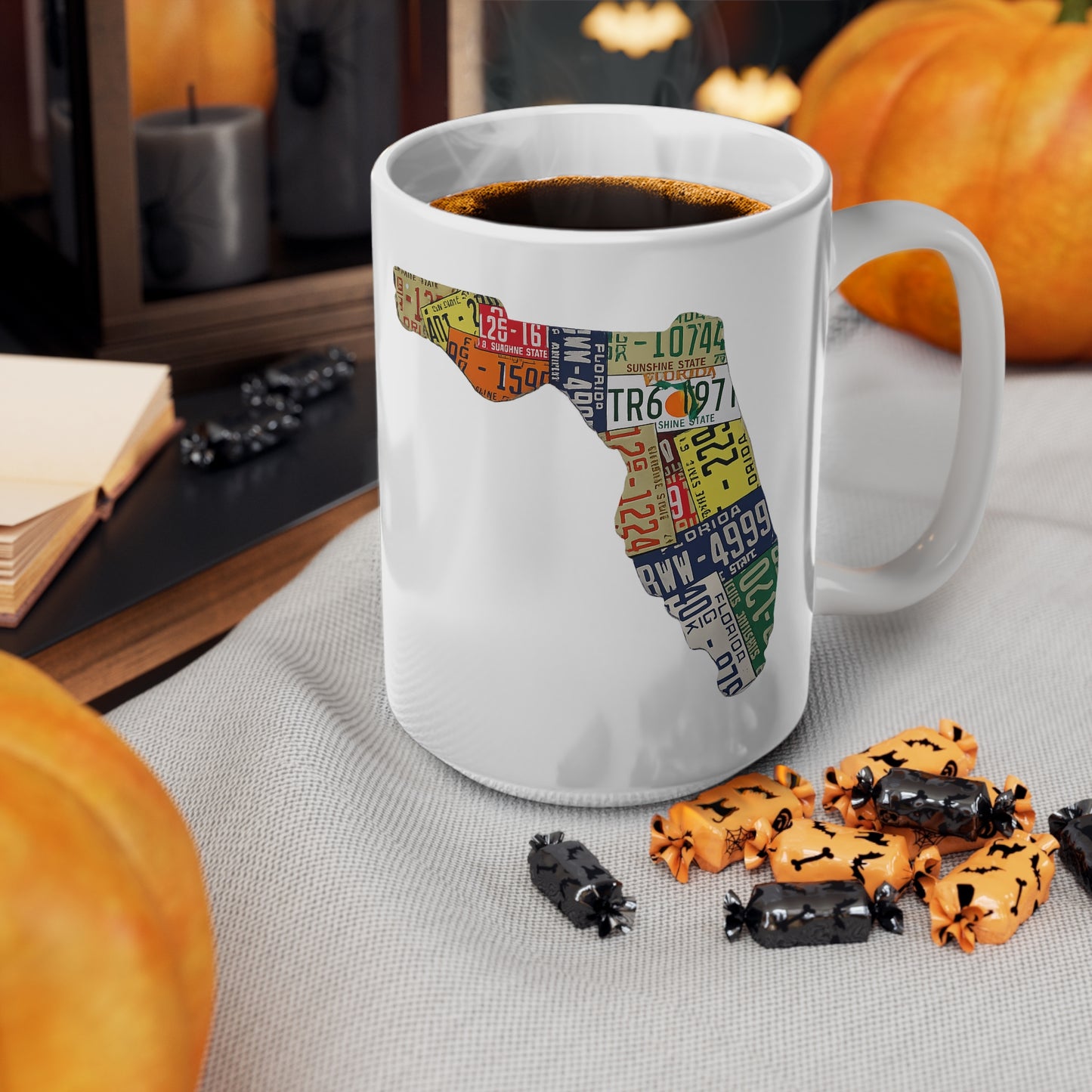 Florida License Plate Map Ceramic Coffee Mug — 11oz & 15oz