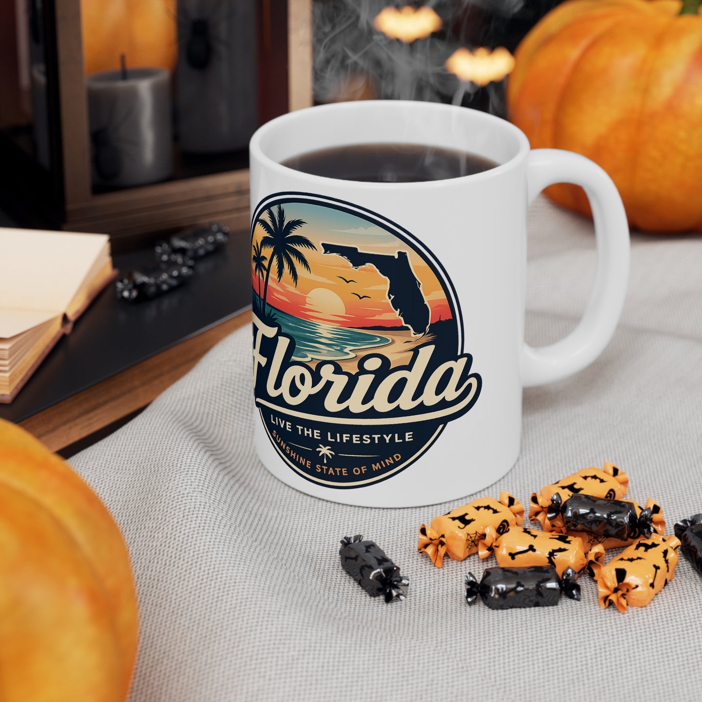 Florida Sunset Coffee Mug — Retro Palm Beach Ceramic Cup (11oz & 15oz)
