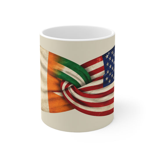 Irish American Flag Knot Coffee Mug — USA & Ireland Pride Ceramic Mug (11oz, 15oz)