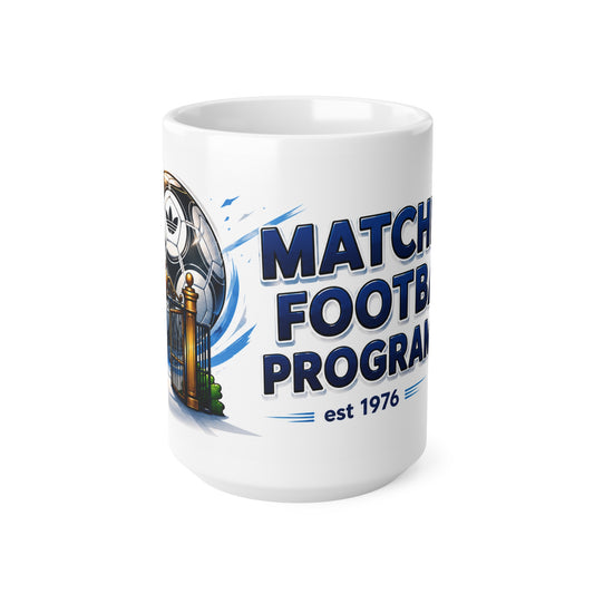 Matchday Football Programmes Mug — Retro Soccer Crest Coffee Cup (11oz & 15oz)