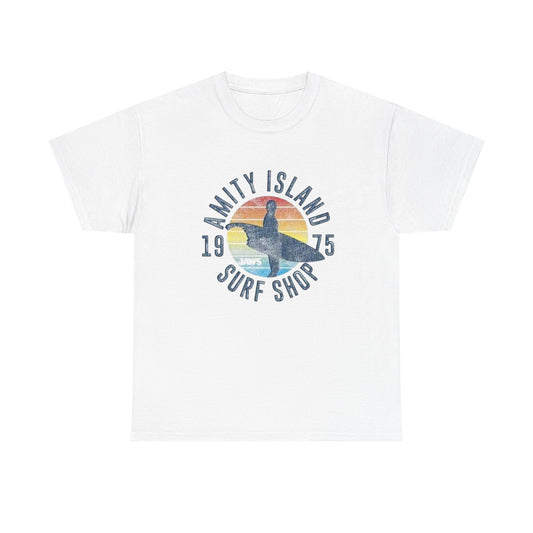 Amity Island Surf Shop Tee — Vintage Surfer Graphic T-Shirt (1975)