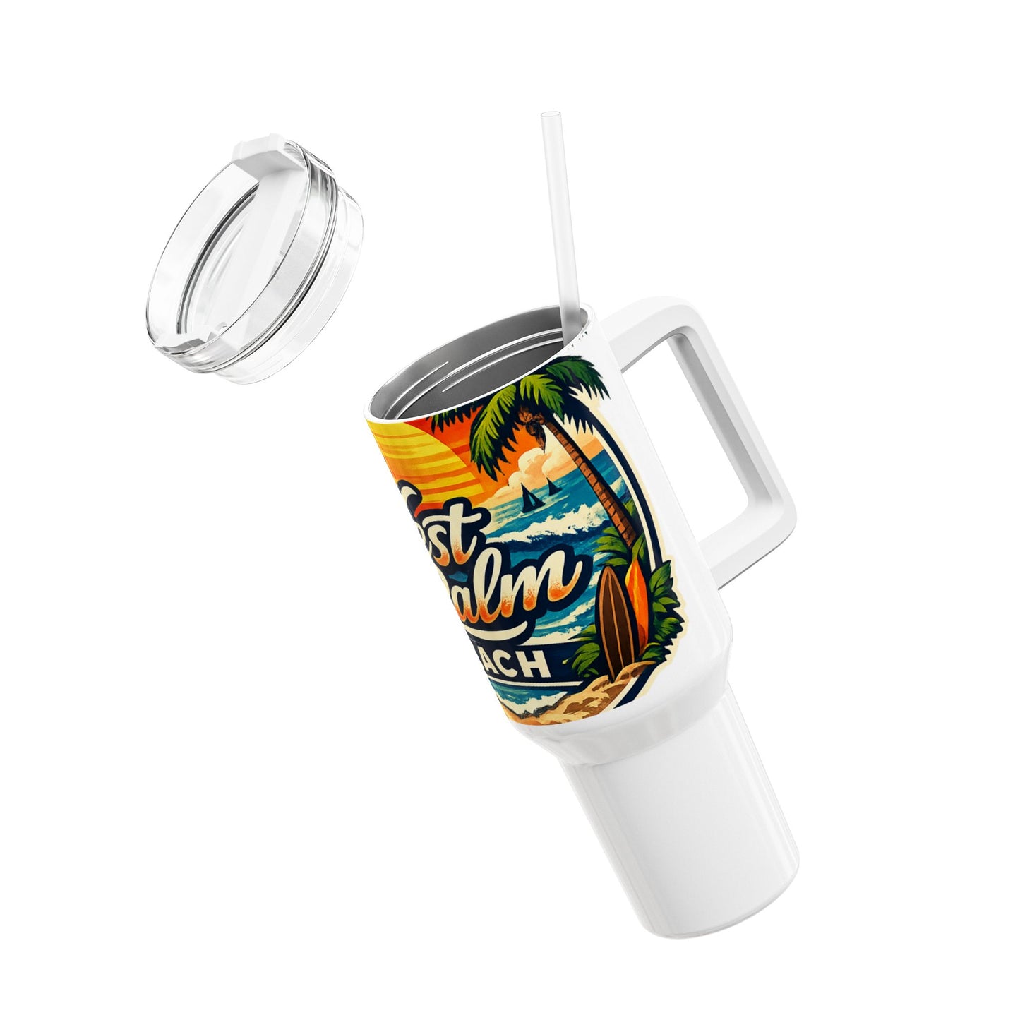 West Palm Beach 40oz Travel Tumbler — Tropical Sunset Palm Beach Cup