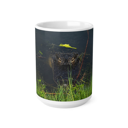 Florida Alligator Stare Ceramic Mug — 11oz & 15oz Coffee Cup with Wildlife Photography