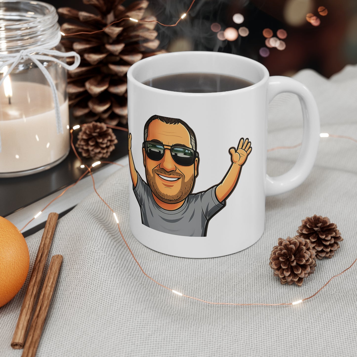 Happy Man Ceramic Coffee Cups, 11oz, 15oz
