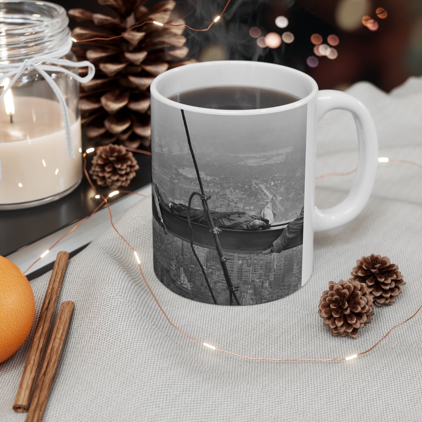 Vintage 'Lunch Atop a Skyscraper' Photo Coffee Mug — Retro NYC Skyline Ceramic Cup (11oz, 15oz)