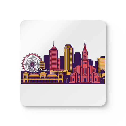 Orlando Skyline Cork Coaster Set – Colorful Cityscape Drink Coasters (4-Pack)