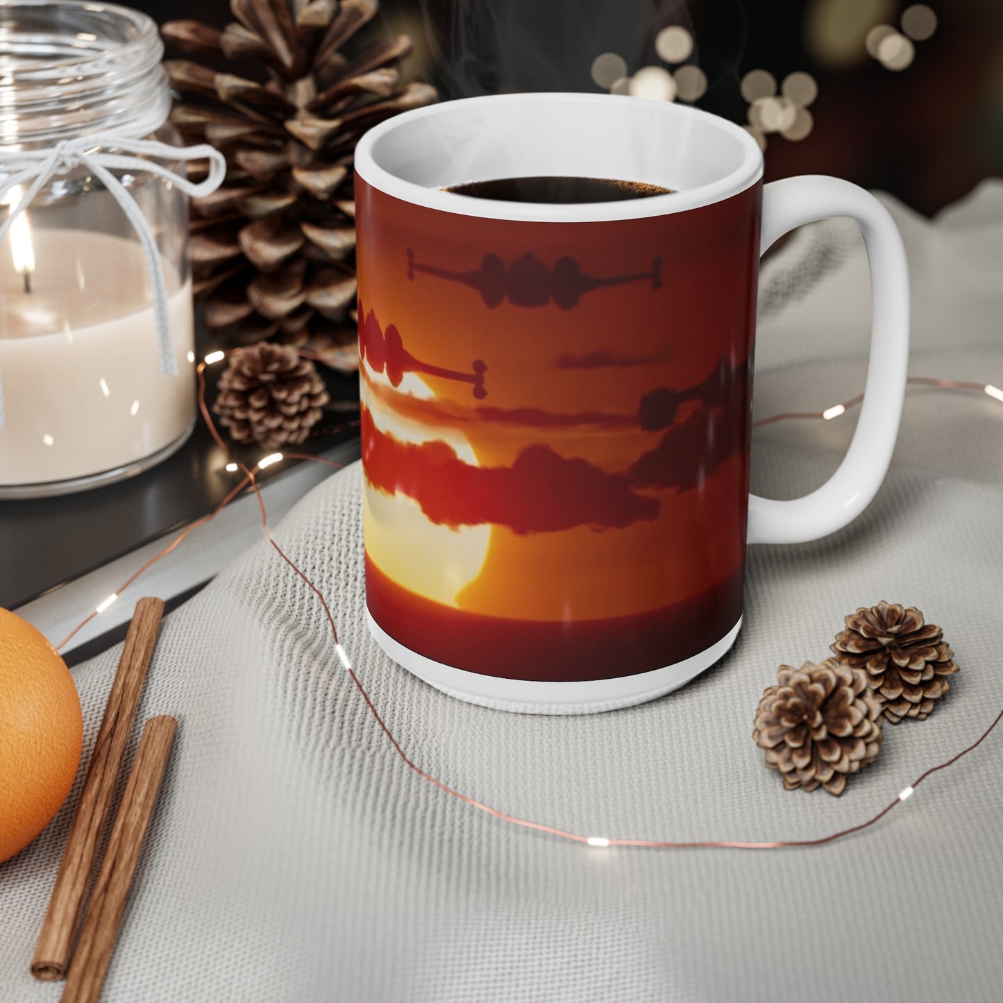 Sunset Tie-Fighter Ceramic Coffee Mug — Vintage Aviation 11oz & 15oz