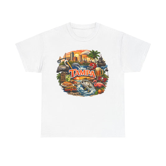 Tampa Florida Retro Scenic Tee — Vintage Beach, Skyline & Wildlife Graphic