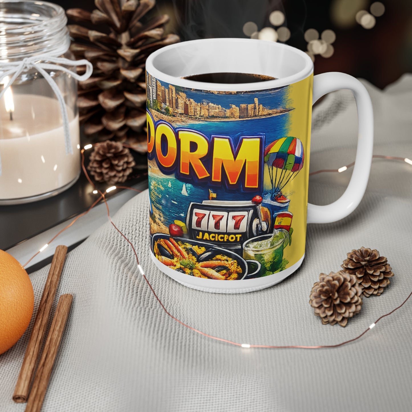 Benidorm Travel Coffee Mug — Retro Cityscape 11oz & 15oz Ceramic Cup