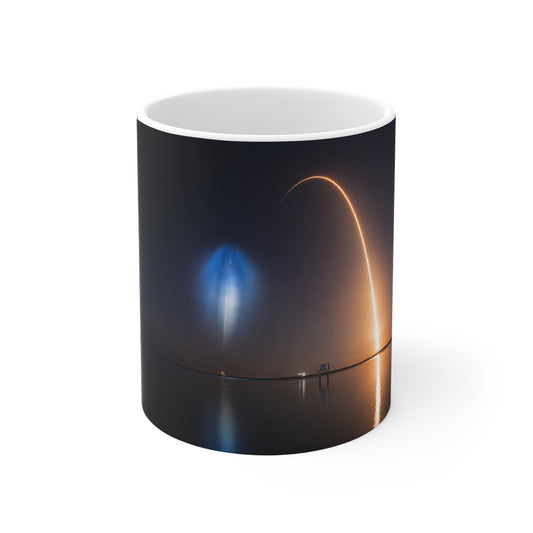 Night Rocket Launch Photo, Atmospheric Space Glow Ceramic Mug — (11oz & 15oz)
