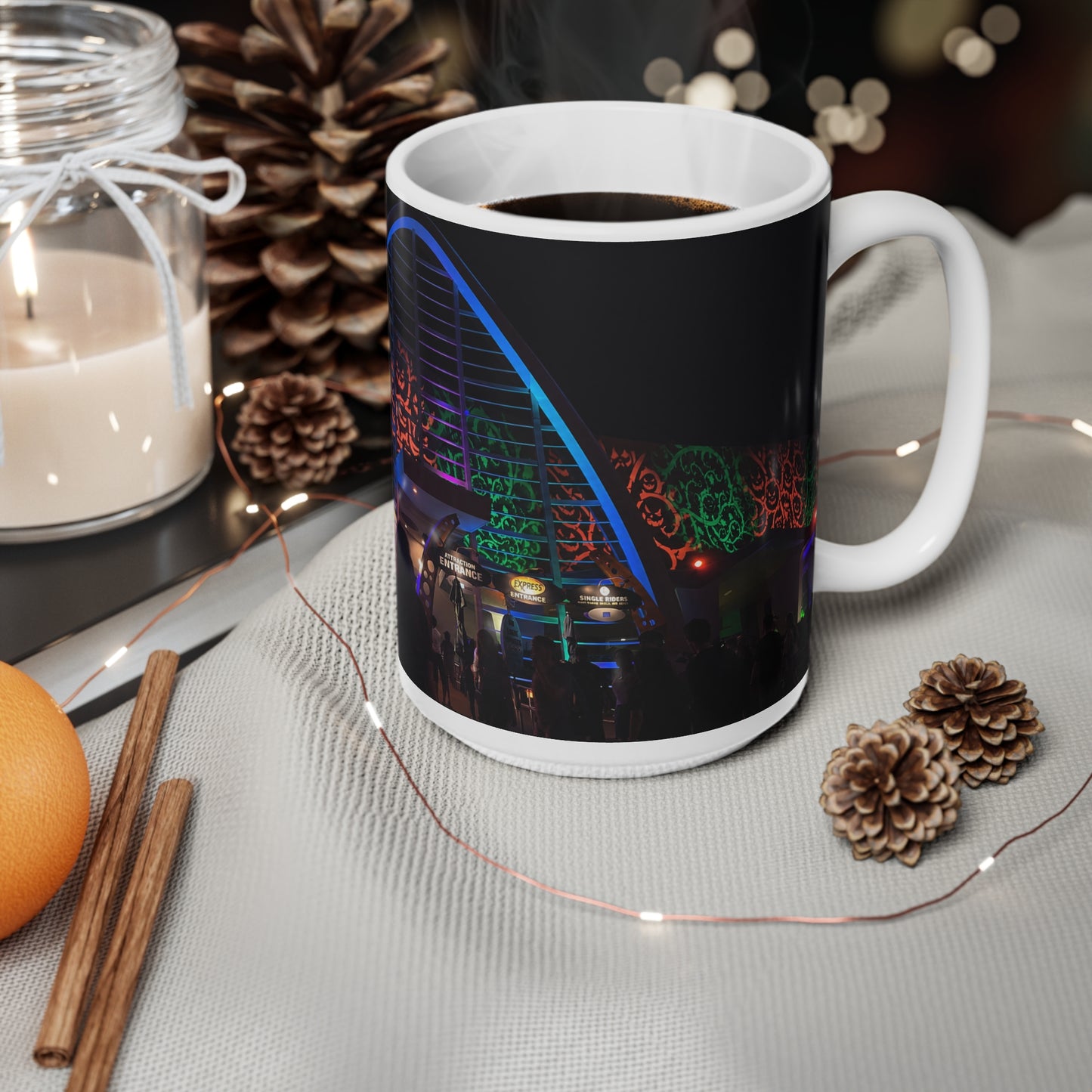 Universal HHN Festival Light Arch Ceramic Mug - Colorful Night Market Coffee Cup (11oz, 15oz)