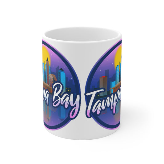 Tampa Bay Skyline Ceramic Coffee Mug — Retro Sunset Cityscape, 11oz & 15oz
