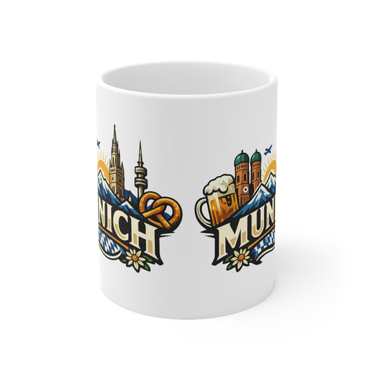 Munich Souvenir Coffee Mug — Bavarian Beer, Pretzel & Skyline Ceramic Mug (11oz/15oz)