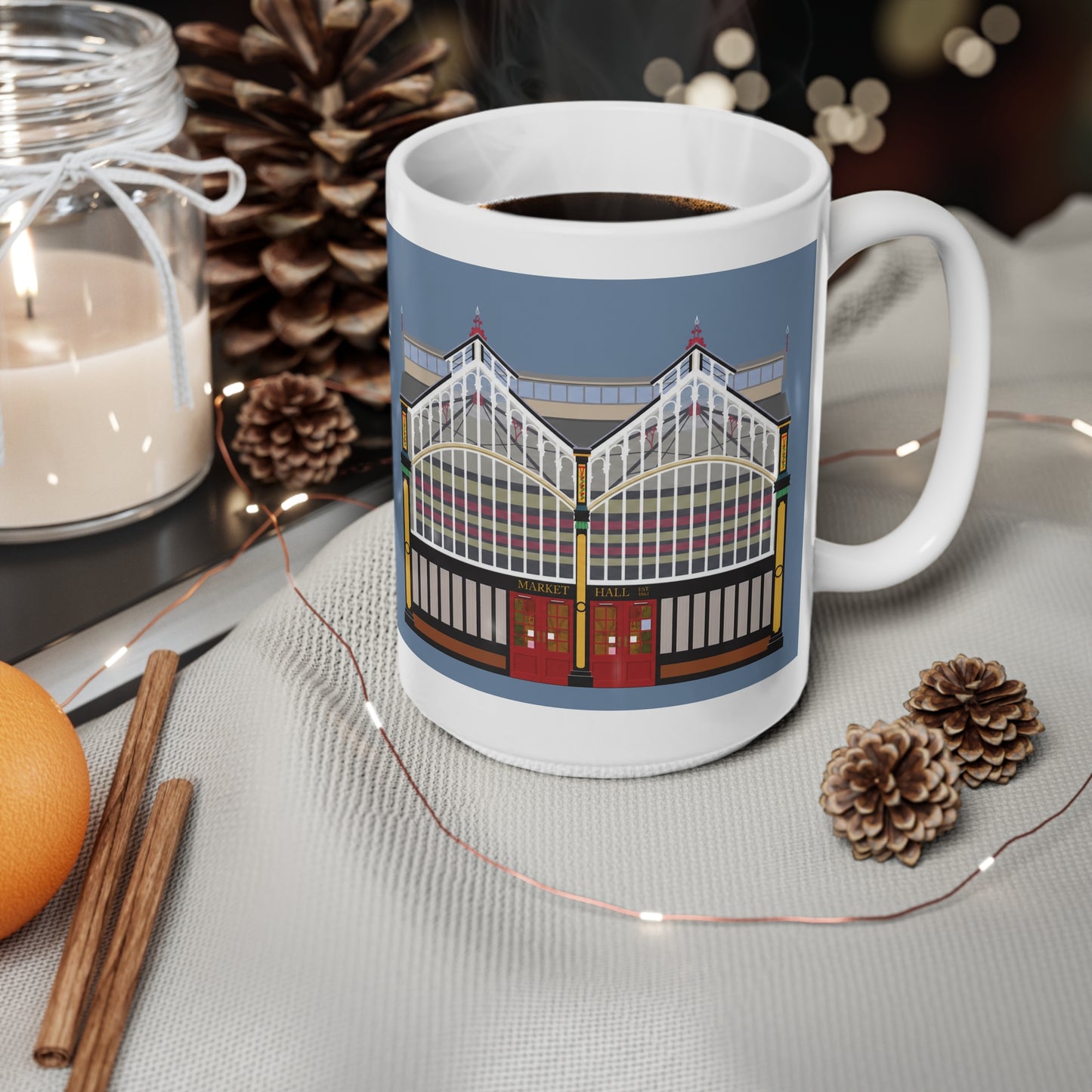 Stockport Market Hall Landmark Mug — Ceramic Coffee Cup 11oz/15oz