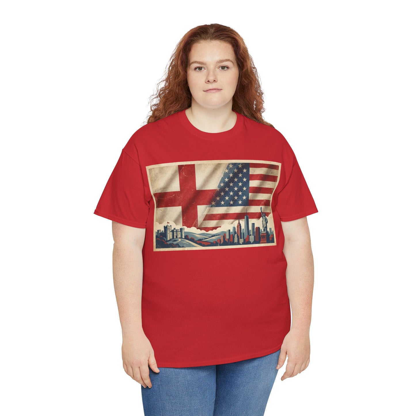 England + USA Flag Skyline T-Shirt — Vintage London & New York City Pride Tee
