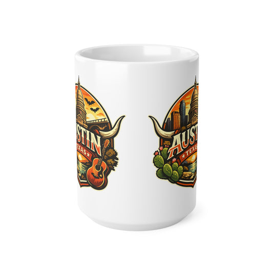 Austin Texas Coffee Mug — Vintage Capitol & Guitar Ceramic Mug (11oz/15oz)