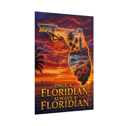 Florida Sunset Poster – "Once a Floridian, Always a Floridian" Rolled Wall Art