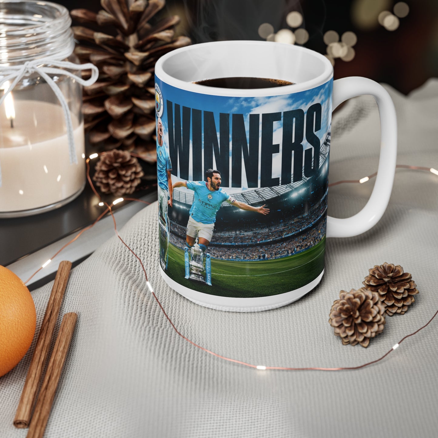 Manchester City Treble Winners Ceramic Coffee Mug — "Treble Winners" Ceramic Coffee Cup (11oz & 15oz)