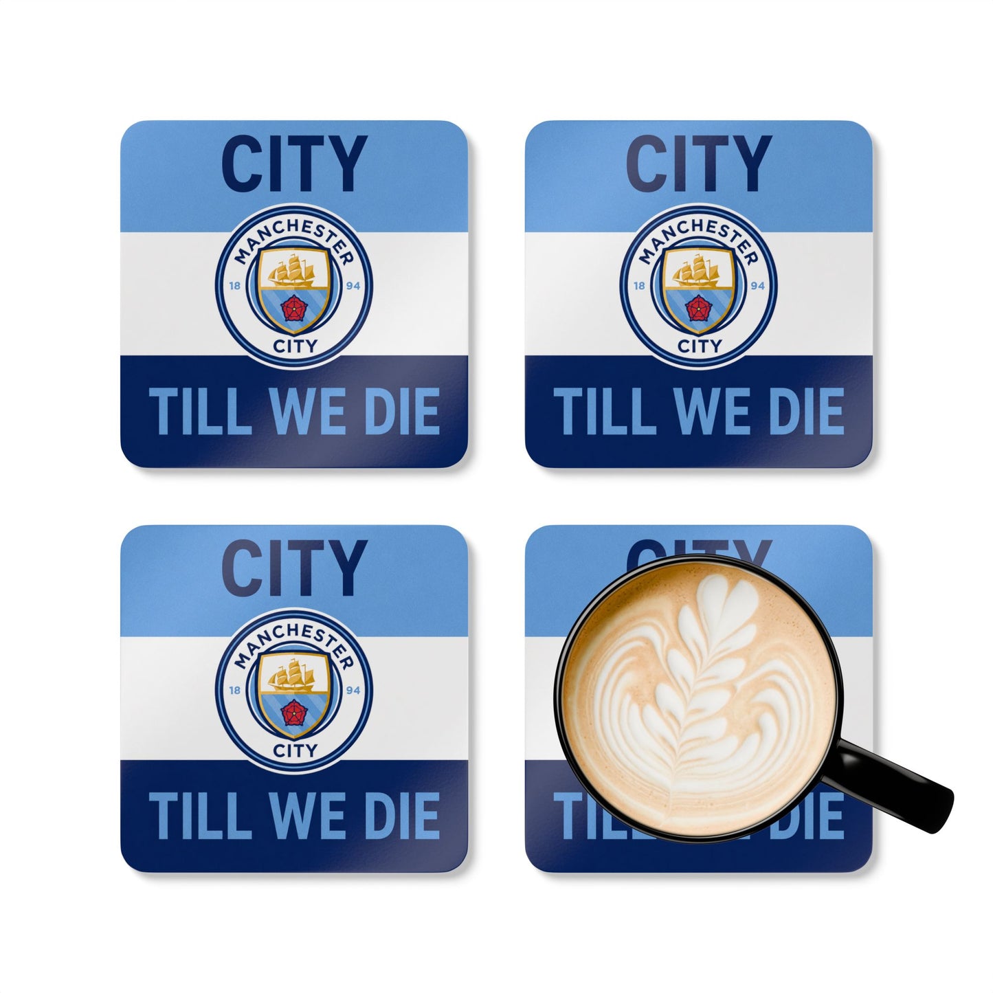 Manchester City Unofficial Corkwood Coaster Set — 'City Till We Die' Football Fan Drink Coasters