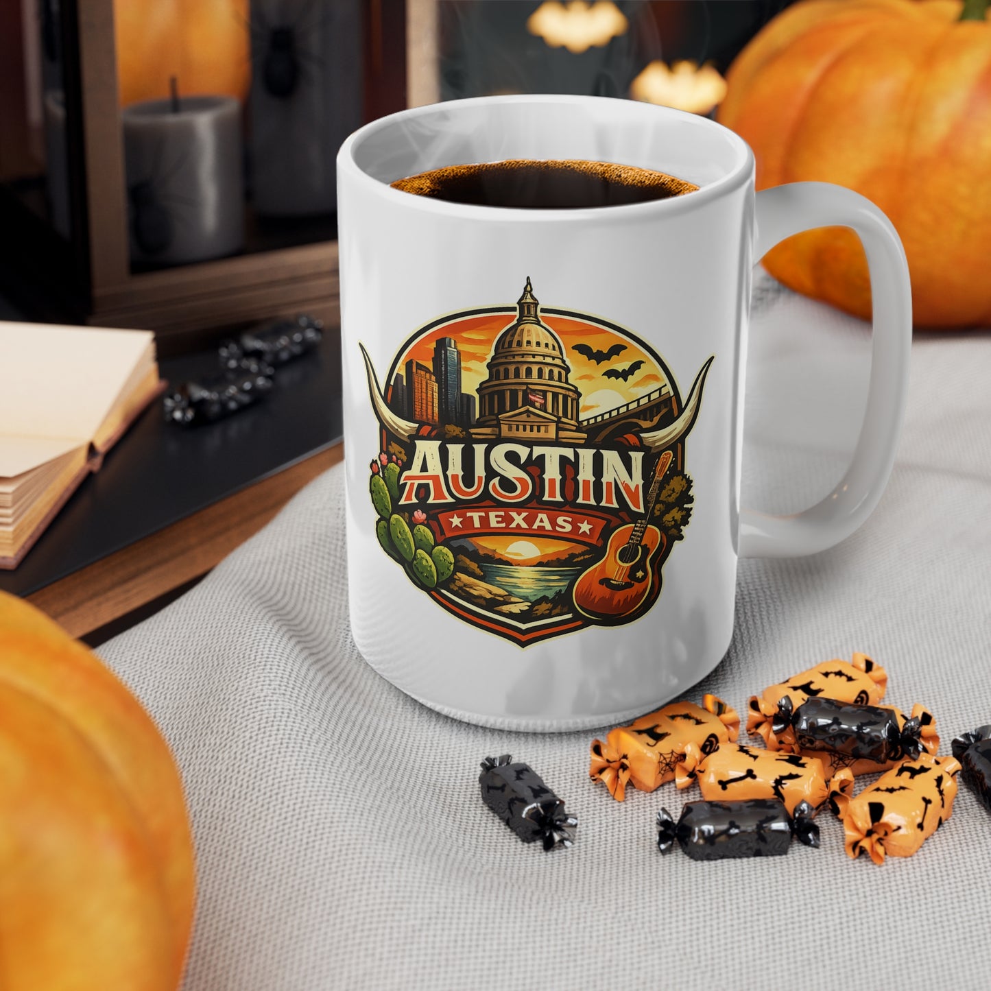 Austin Texas Coffee Mug — Vintage Capitol & Guitar Ceramic Mug (11oz/15oz)
