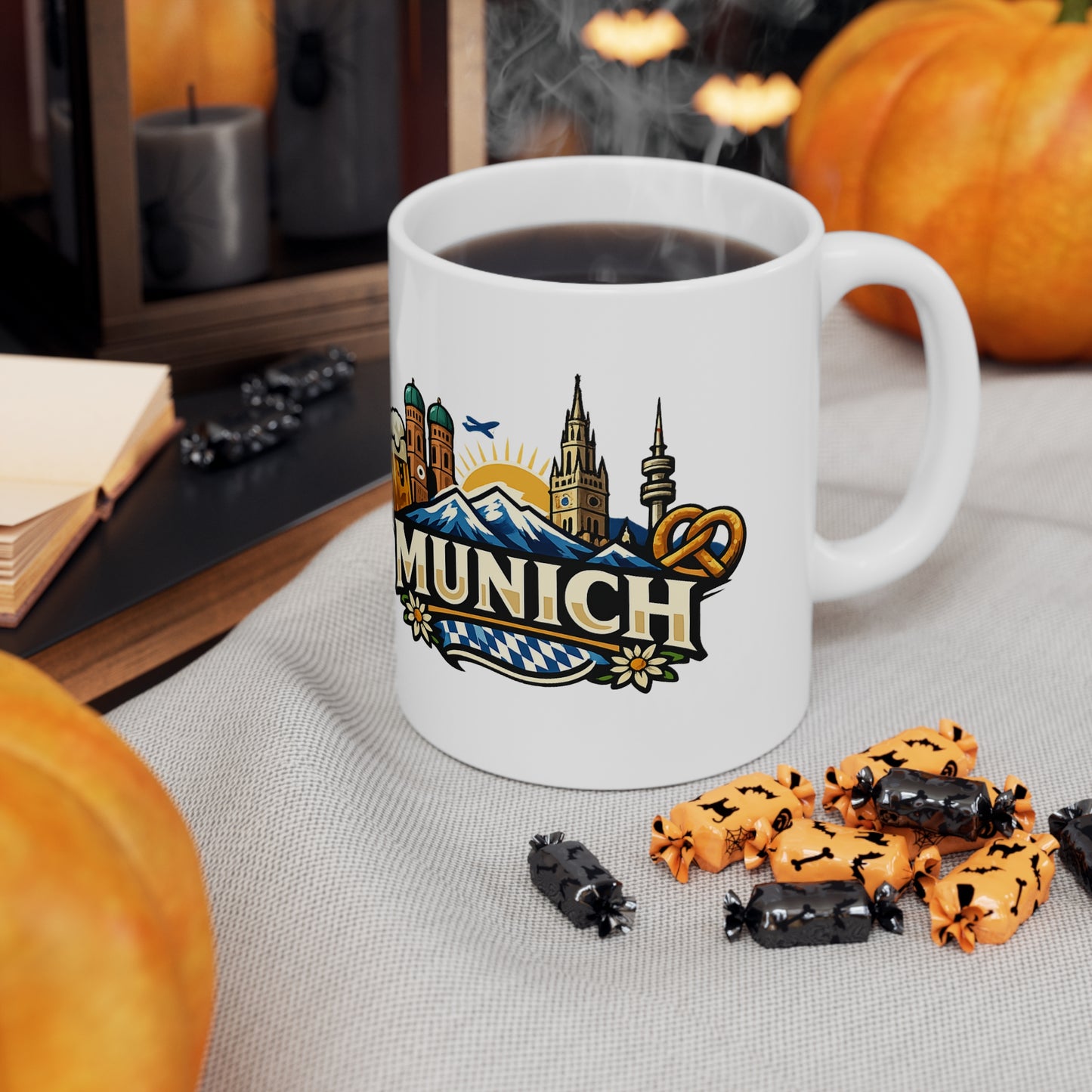 Munich Souvenir Coffee Mug — Bavarian Beer, Pretzel & Skyline Ceramic Mug (11oz/15oz)